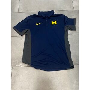 Nike Michigan Wolverines Dri Fit Polo Shirt Mens Large Navy Yellow Athletic L